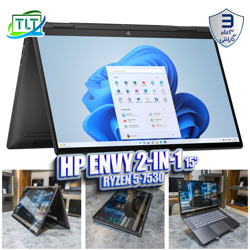 لپ تاپ 360 درجه HP ENVY x360 2-in-1 Laptop / Ryzen 5 7530u / 8DDR4 / 265SSD NVMe / Radeon / 15.6 inch FHD X360 / OpenBox