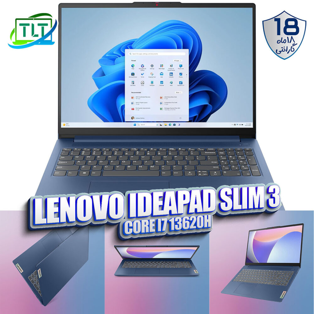 لپ تاپ دانشجویی Lenovo ideapad slim 3 / core i7 13620H / 16Gb DDR5 / 512Gb SSD / Intel Sahred up to 4Gb / 15.6 inch FullHD / Akband